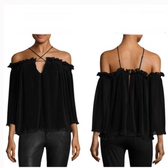 NWT Alice McCall black pleated chiffon ruffle “What  Do You Mean” top - Picture 2 of 16
